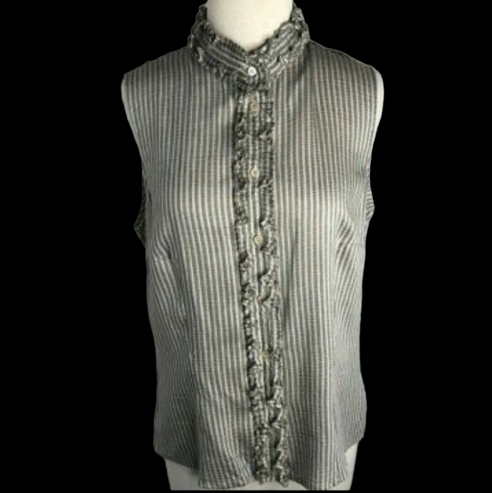 Armani . Collezioni Multicolor Striped Ruffled Front Sleeveless Top